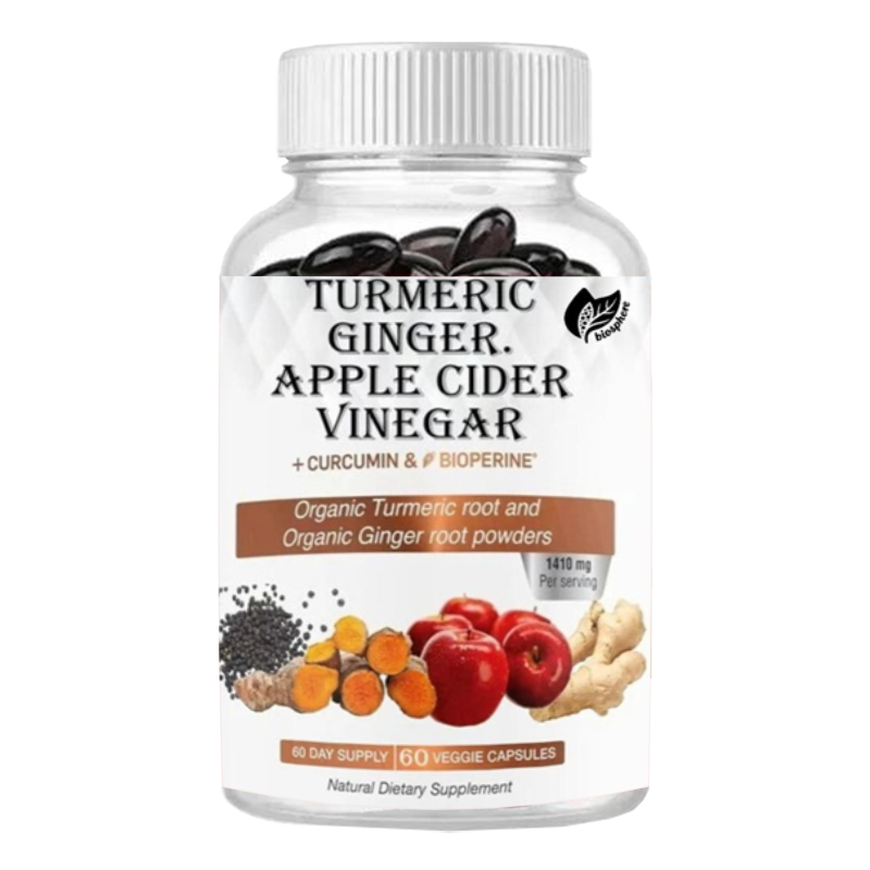 Turmeric Curcumin Capsule - Biologisch kurkumapoeder, biologisch gemberpoeder en appelazijnpoeder