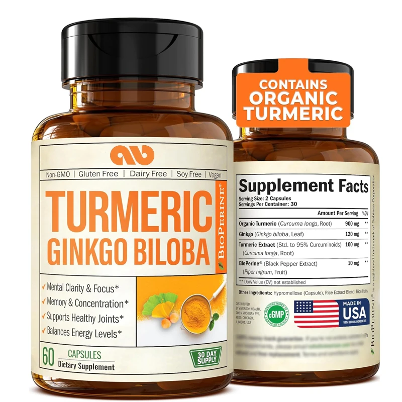 Turmeric Curcumin Capsule - Biologisch Kurkuma Curcumine-supplement met Ginkgo Biloba-blad